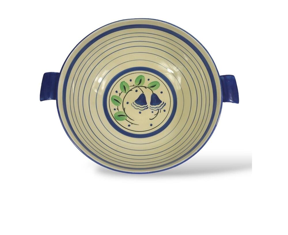 Myott Son & Co England Vegetable Serving Dish VTG 10" Blue Flower Stripes Rare